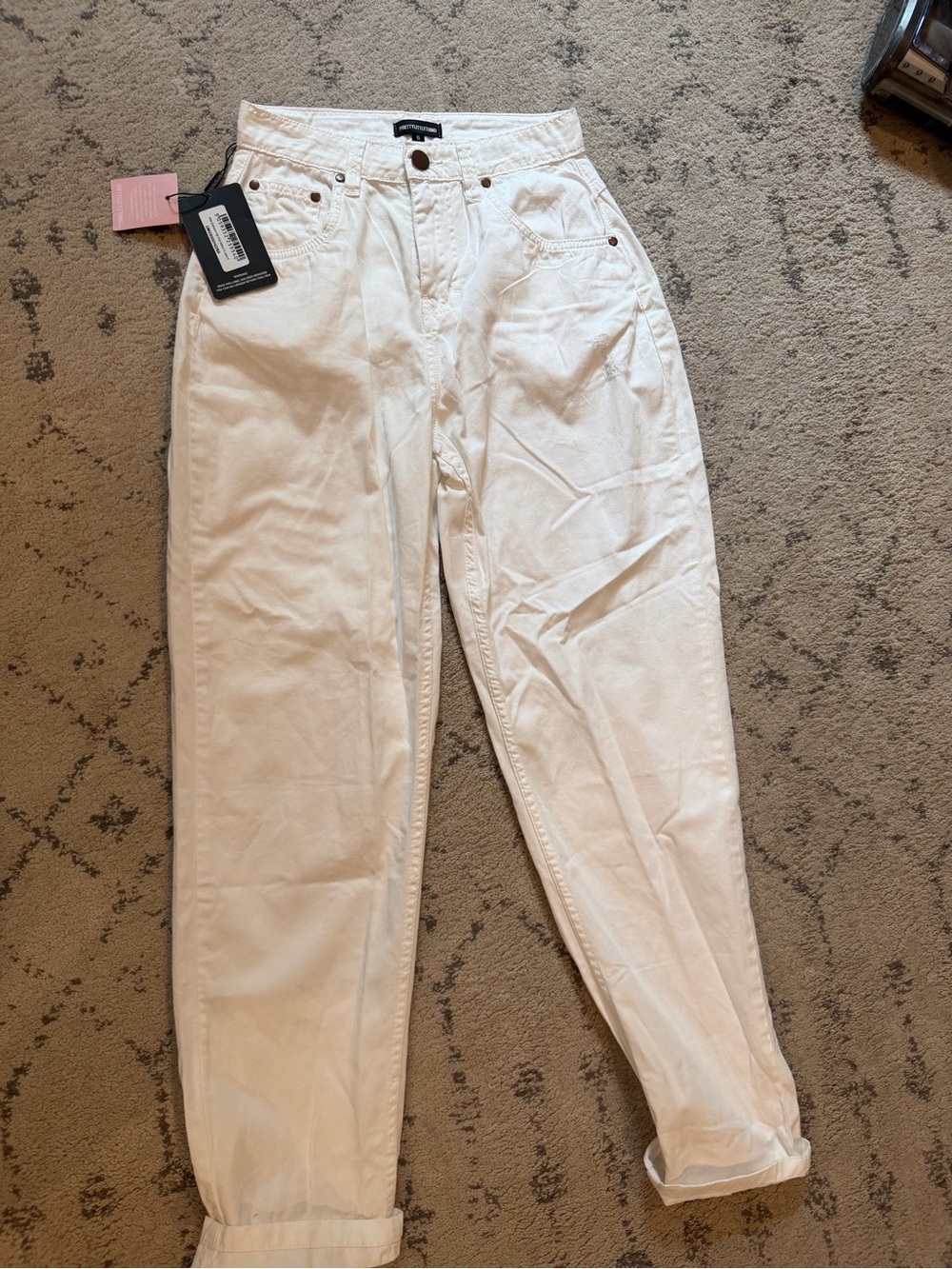 Pretty little thing white distressed high waist balloon fit jeans